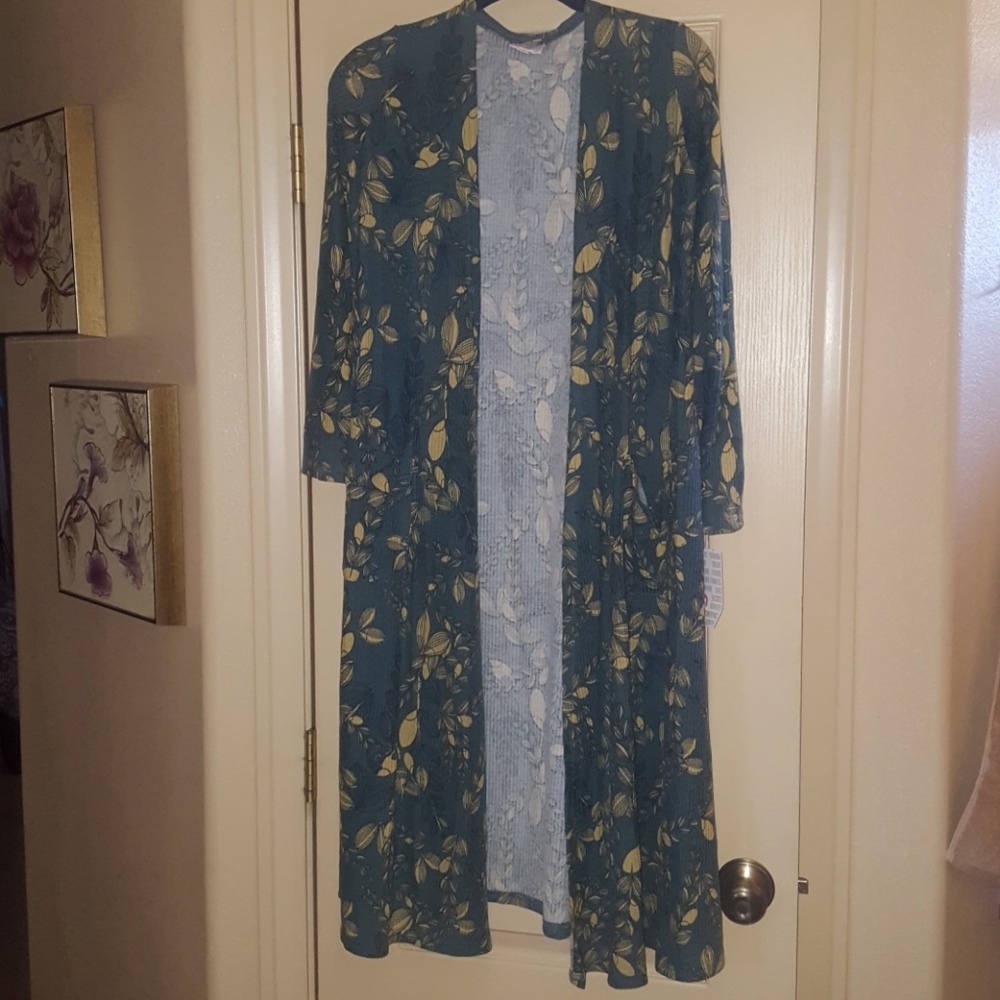 Lularoe Green Floral Ribbed Sarah Cardigan